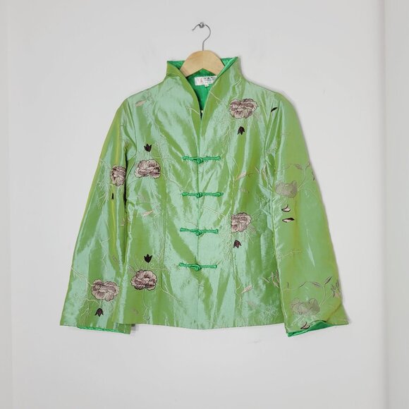 Laogudai Women's Green Floral Embroidered Long Sleeve Kimono Jacket Size Large - Picture 1 of 11